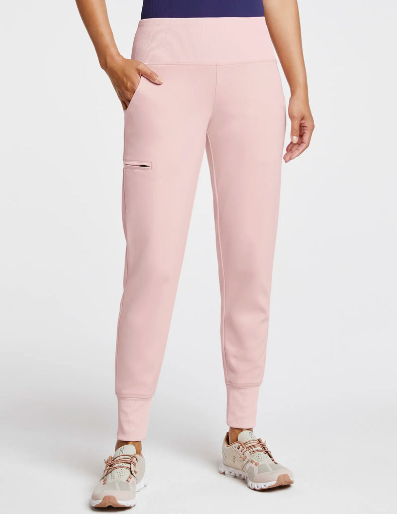 Jaanuu Scrubs Women's Rib Band High-Waisted Jogger Blushing Pink | scrub-supply.com