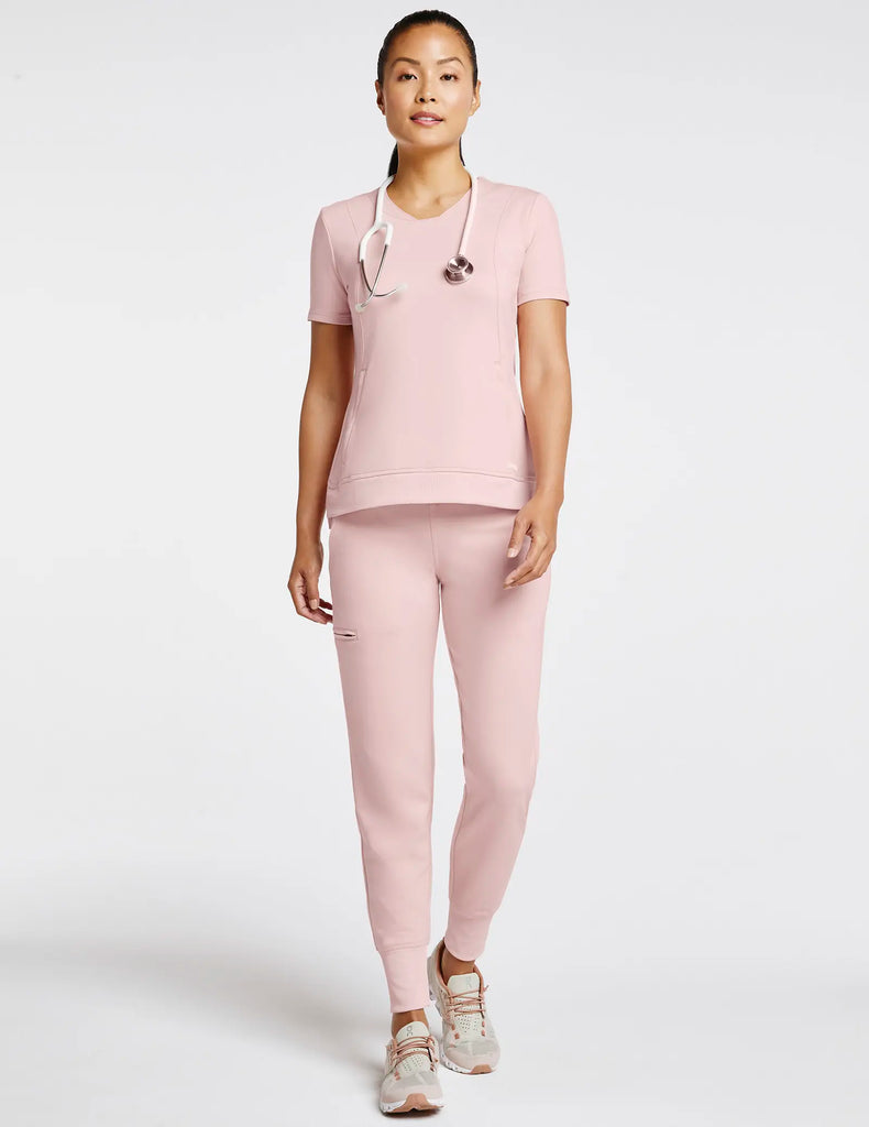 Jaanuu Scrubs Women's Rib Band High-Waisted Jogger Blushing Pink | scrub-supply.com