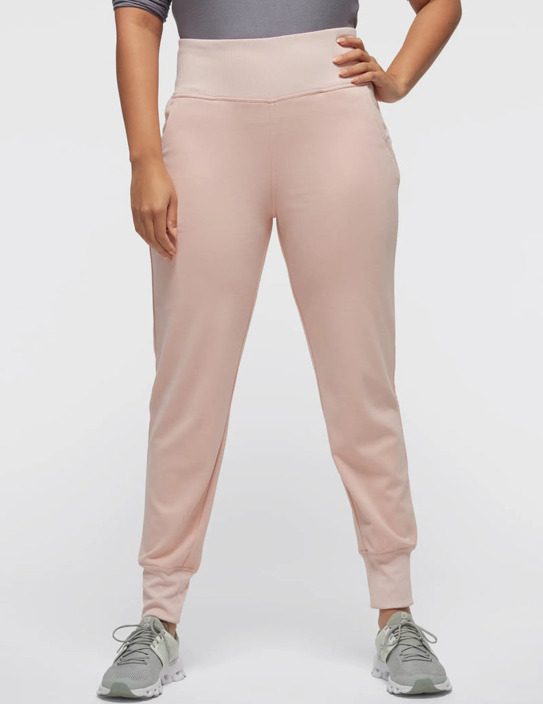 Jaanuu Scrubs Women's Rib Band High-Waisted Jogger Blushing Pink | scrub-supply.com