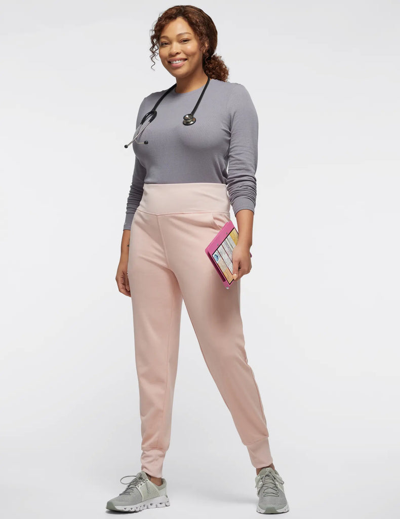 Jaanuu Scrubs Women's Rib Band High-Waisted Jogger Blushing Pink | scrub-supply.com