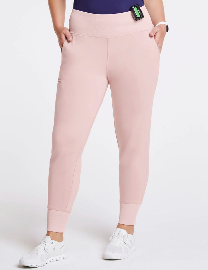 Jaanuu Scrubs Women's Rib Band High-Waisted Jogger Blushing Pink | scrub-supply.com