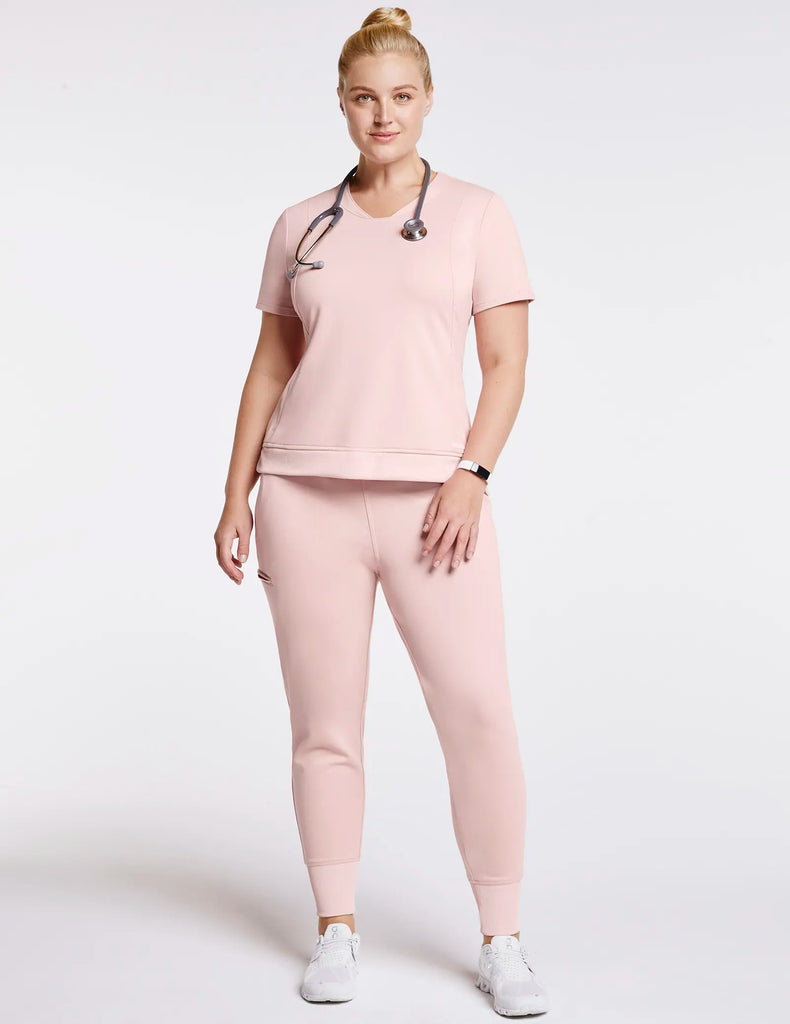 Jaanuu Scrubs Women's Rib Band High-Waisted Jogger Blushing Pink | scrub-supply.com