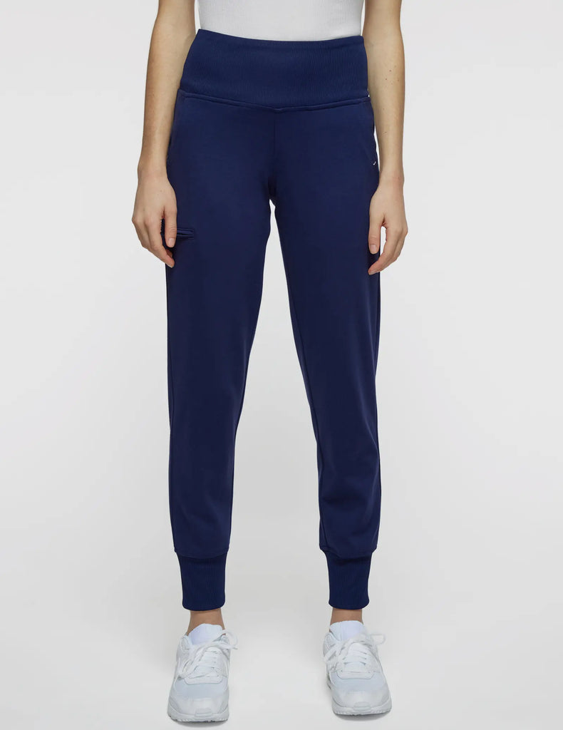 Jaanuu Scrubs Women's Rib Band High-Waisted Jogger Navy | scrub-supply.com