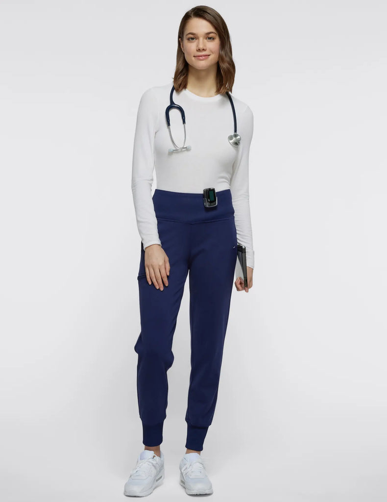 Jaanuu Scrubs Women's Rib Band High-Waisted Jogger Navy | scrub-supply.com