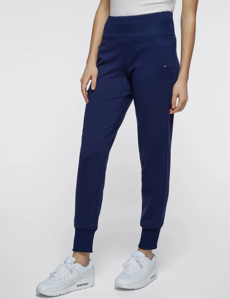 Jaanuu Scrubs Women's Rib Band High-Waisted Jogger Navy | scrub-supply.com