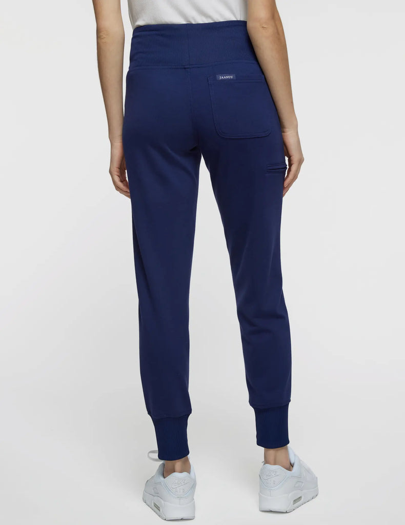 Jaanuu Scrubs Women's Rib Band High-Waisted Jogger Navy | scrub-supply.com