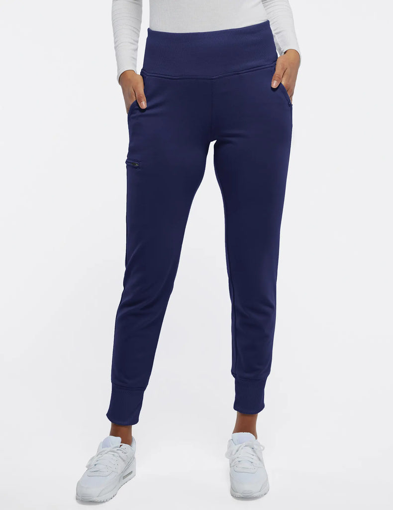 Jaanuu Scrubs Women's Rib Band High-Waisted Jogger Navy | scrub-supply.com