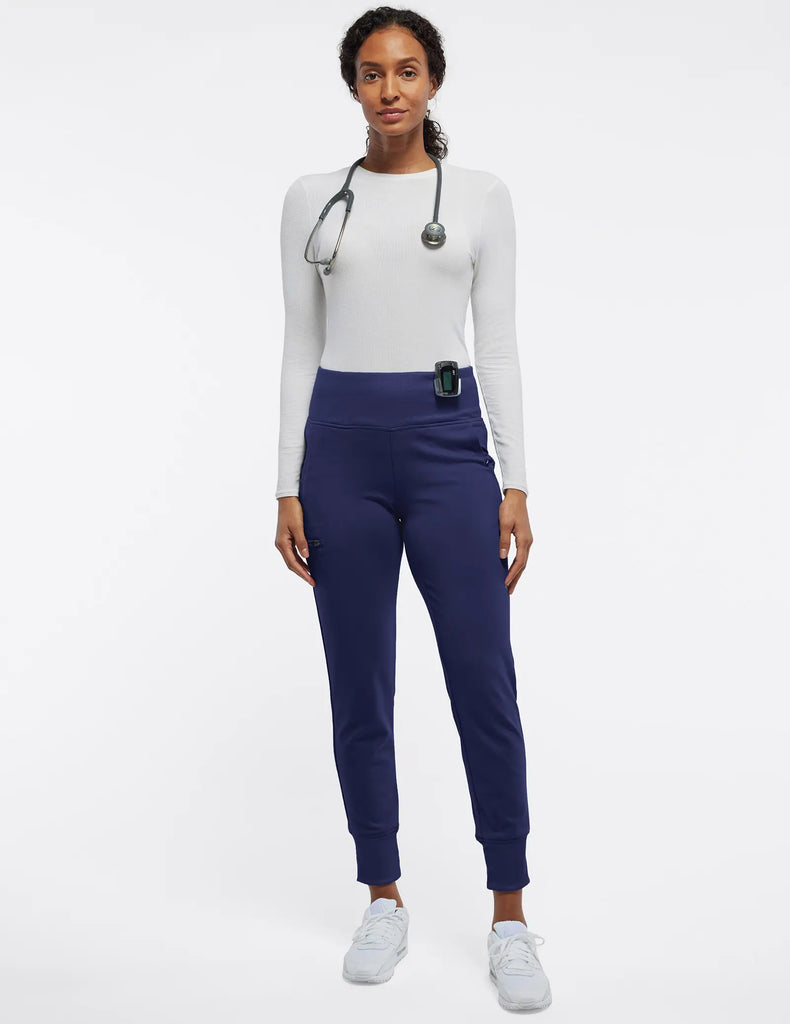 Jaanuu Scrubs Women's Rib Band High-Waisted Jogger Navy | scrub-supply.com