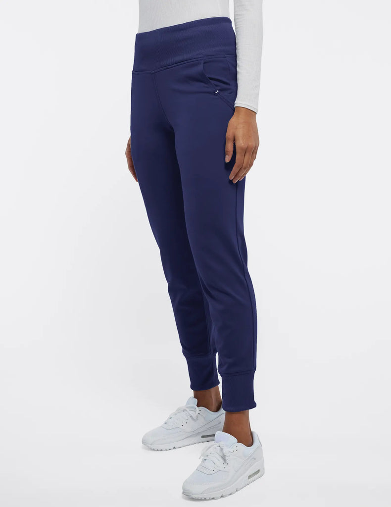 Jaanuu Scrubs Women's Rib Band High-Waisted Jogger Navy | scrub-supply.com