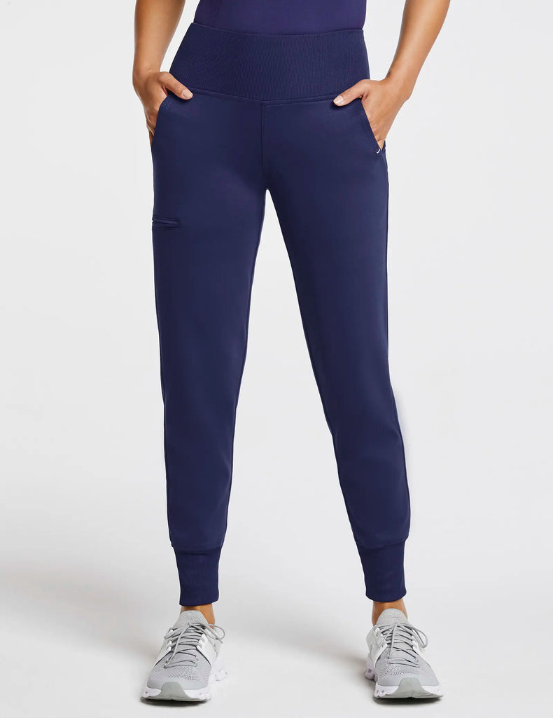 Jaanuu Scrubs Women's Rib Band High-Waisted Jogger Navy | scrub-supply.com