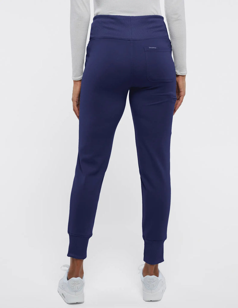 Jaanuu Scrubs Women's Rib Band High-Waisted Jogger Navy | scrub-supply.com