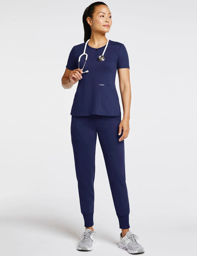 Jaanuu Scrubs Women's Rib Band High-Waisted Jogger Navy | scrub-supply.com