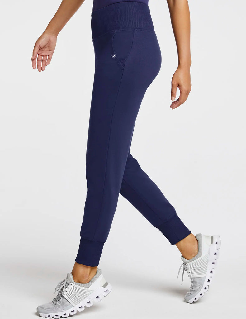 Jaanuu Scrubs Women's Rib Band High-Waisted Jogger Navy | scrub-supply.com