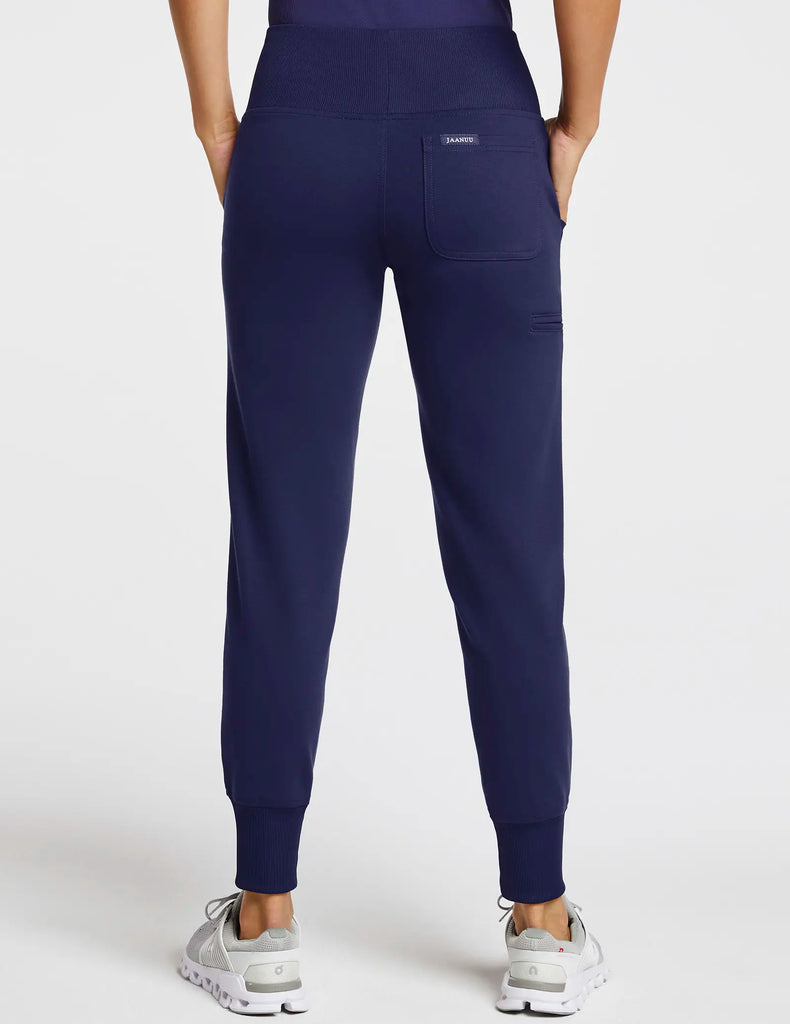 Jaanuu Scrubs Women's Rib Band High-Waisted Jogger Navy | scrub-supply.com