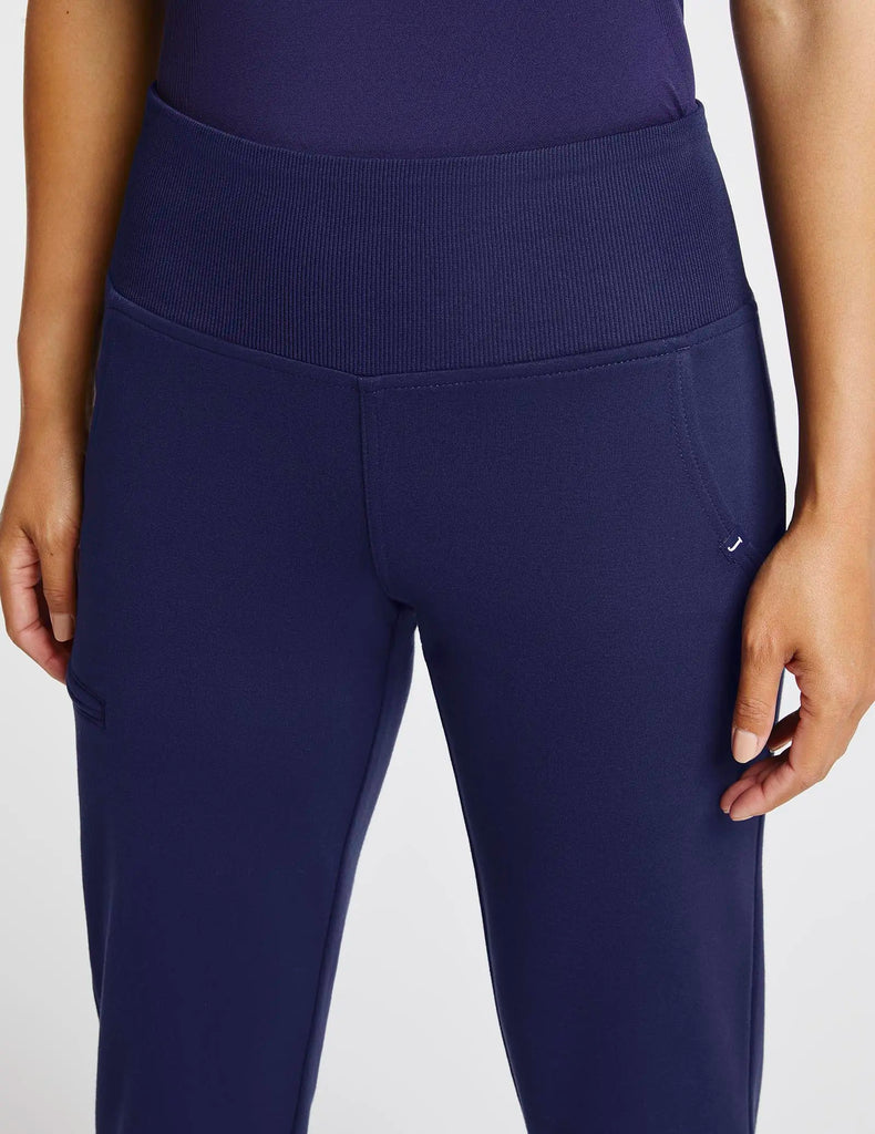 Jaanuu Scrubs Women's Rib Band High-Waisted Jogger Navy | scrub-supply.com