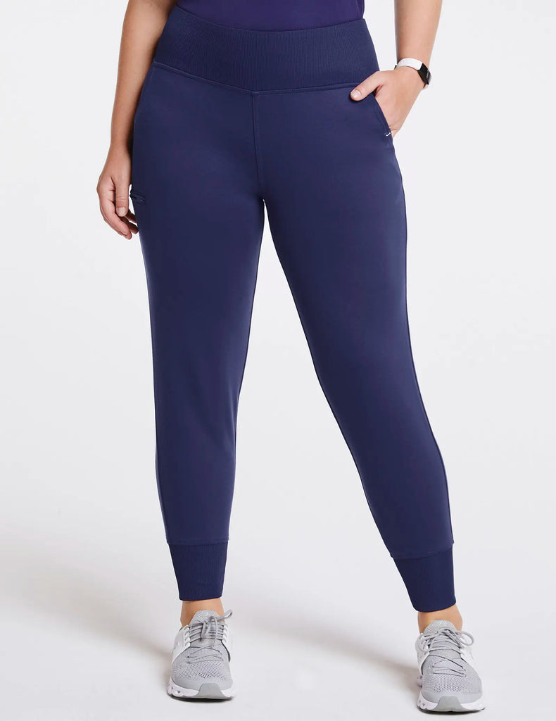 Jaanuu Scrubs Women's Rib Band High-Waisted Jogger Navy | scrub-supply.com