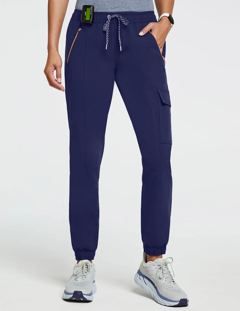 Jaanuu Scrubs Women's Women’s Rose Zip Essential Jogger Navy | scrub-supply.com