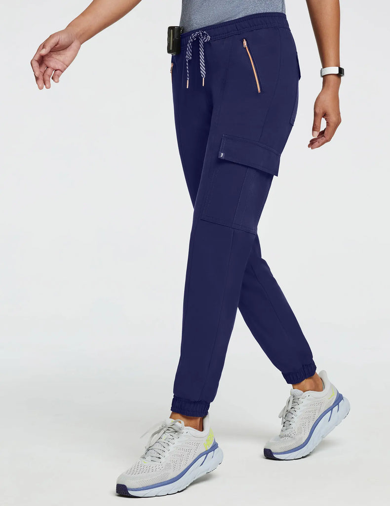 Jaanuu Scrubs Women's Women’s Rose Zip Essential Jogger Navy | scrub-supply.com