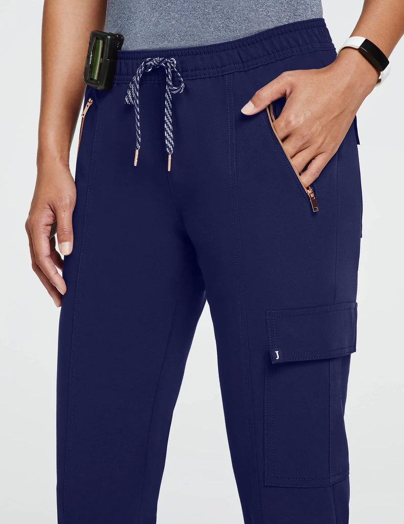 Jaanuu Scrubs Women's Women’s Rose Zip Essential Jogger Navy | scrub-supply.com