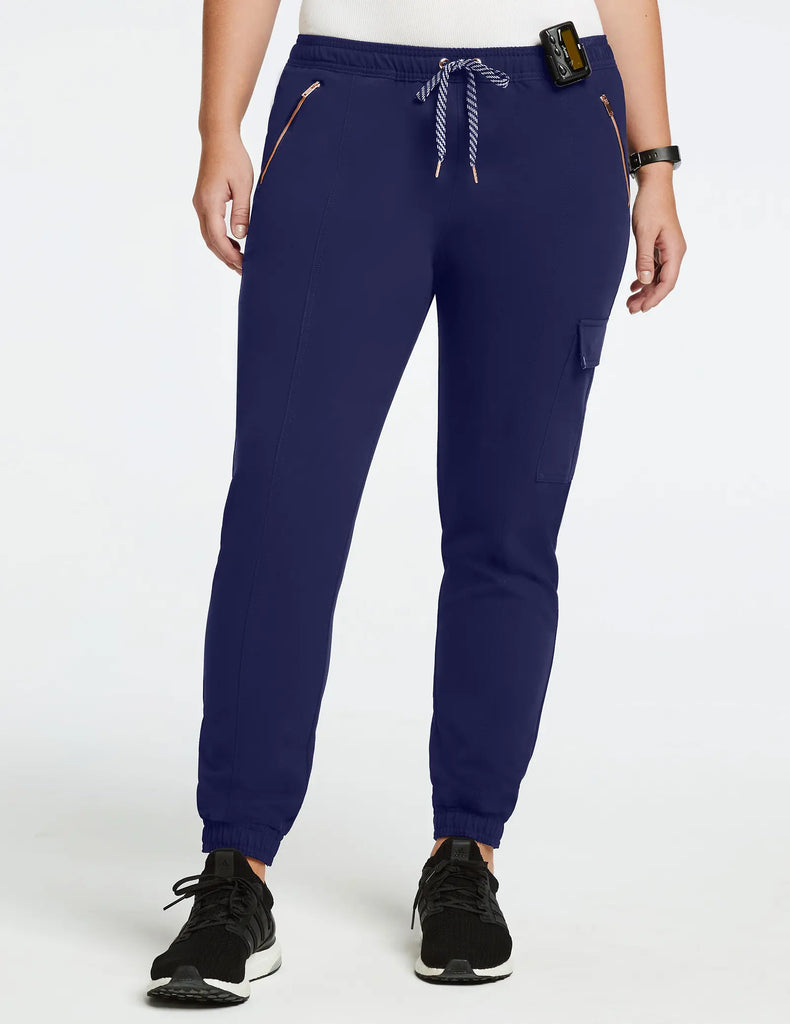 Jaanuu Scrubs Women's Women’s Rose Zip Essential Jogger Navy | scrub-supply.com