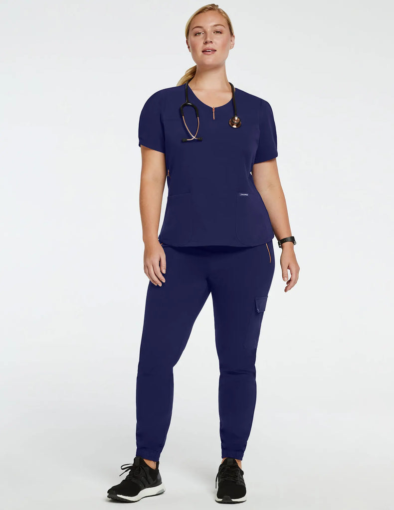 Jaanuu Scrubs Women's Women’s Rose Zip Essential Jogger Navy | scrub-supply.com