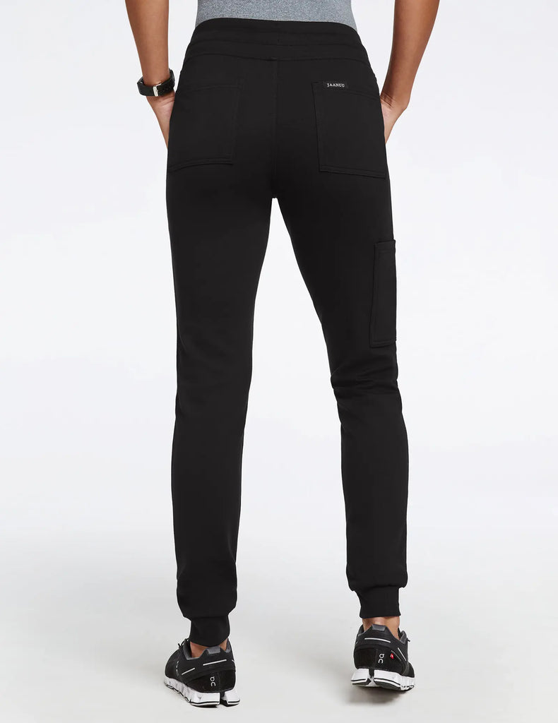 Jaanuu Scrubs Women's Women’s Rose Trim 10-Pocket Jogger Black | scrub-supply.com