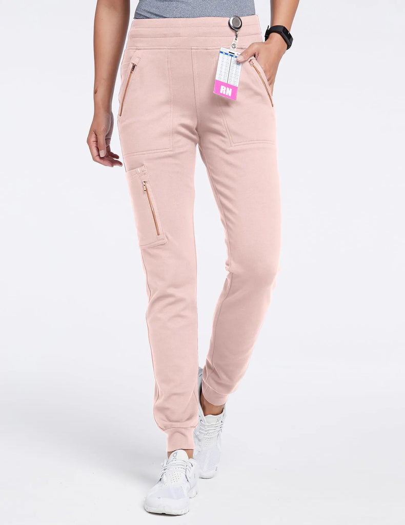 Jaanuu Scrubs Women's Women’s Rose Trim 10-Pocket Jogger Blushing Pink | scrub-supply.com