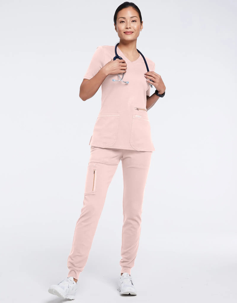 Jaanuu Scrubs Women's Women’s Rose Trim 10-Pocket Jogger Blushing Pink | scrub-supply.com