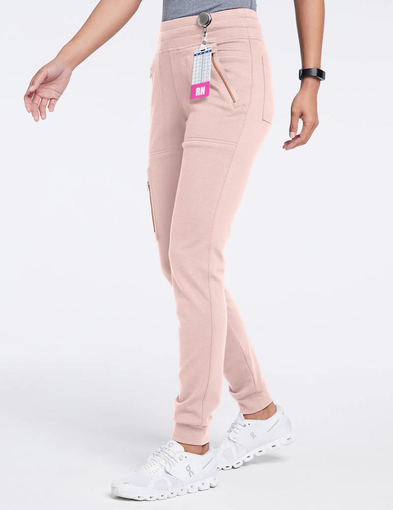 Jaanuu Scrubs Women's Women’s Rose Trim 10-Pocket Jogger Blushing Pink | scrub-supply.com