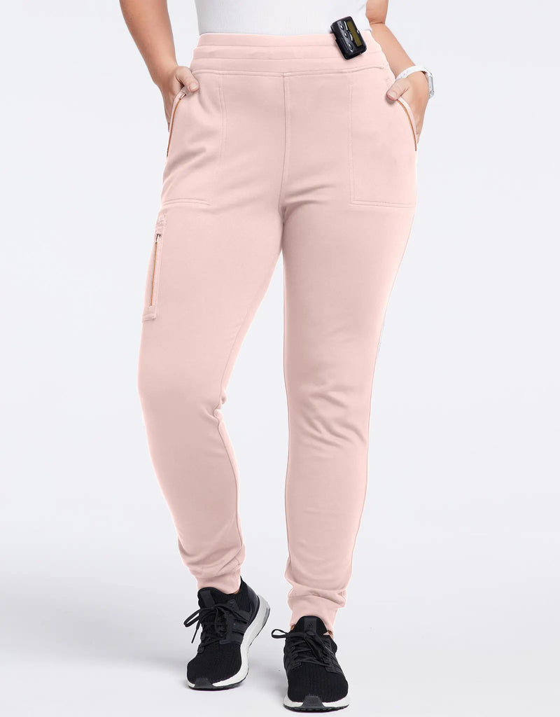 Jaanuu Scrubs Women's Women’s Rose Trim 10-Pocket Jogger Blushing Pink | scrub-supply.com