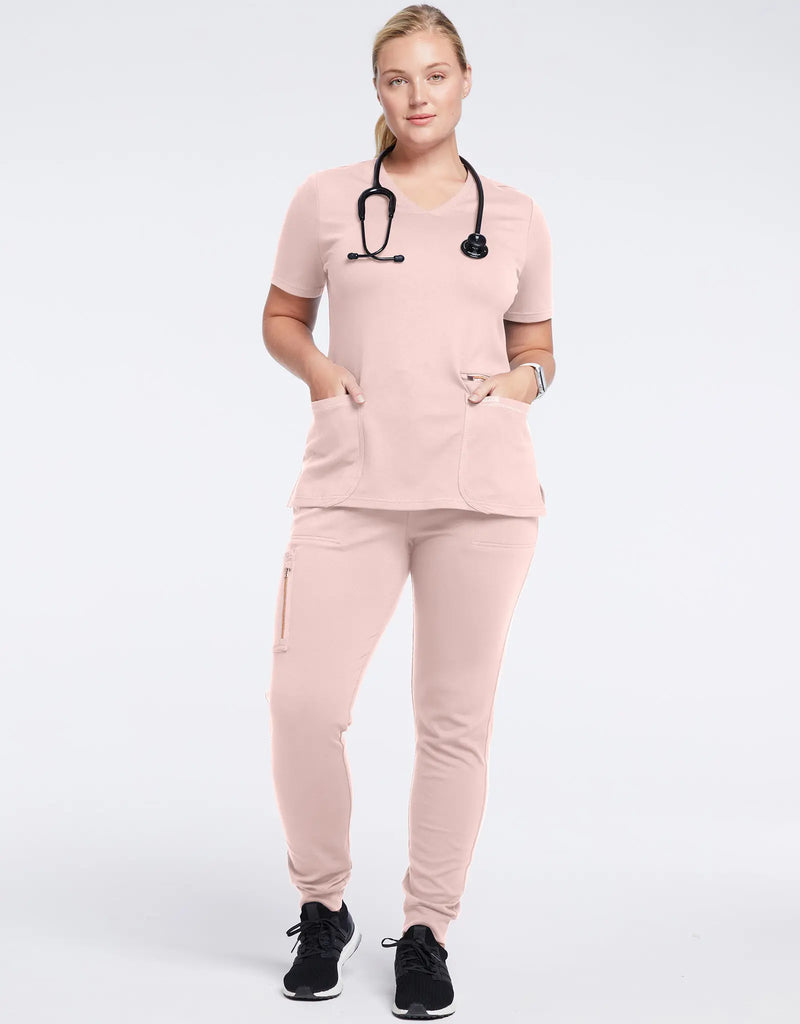 Jaanuu Scrubs Women's Women’s Rose Trim 10-Pocket Jogger Blushing Pink | scrub-supply.com