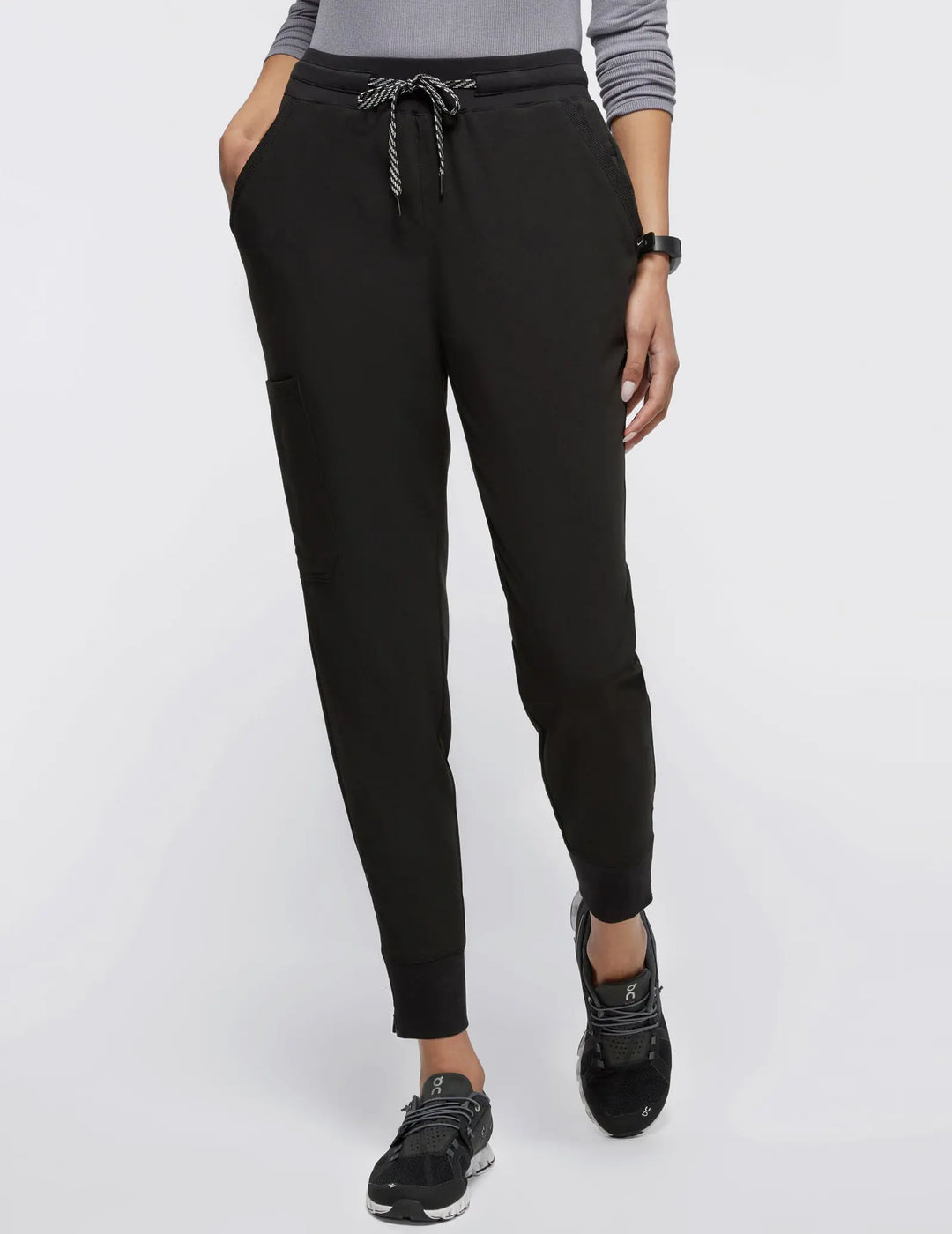 Jaanuu Scrubs Women's 6-Pocket Ankle Zip Scrub Jogger Black | scrub-supply.com