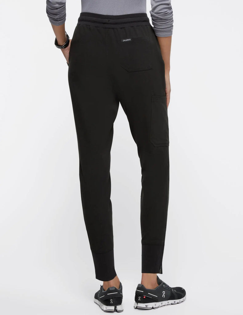 Jaanuu Scrubs Women's 6-Pocket Ankle Zip Scrub Jogger Black | scrub-supply.com