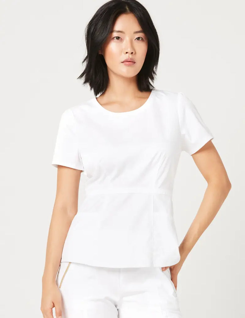 Jaanuu Scrubs Women's Peplum Top White | scrub-supply.com