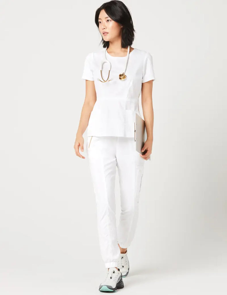 Jaanuu Scrubs Women's Peplum Top White | scrub-supply.com