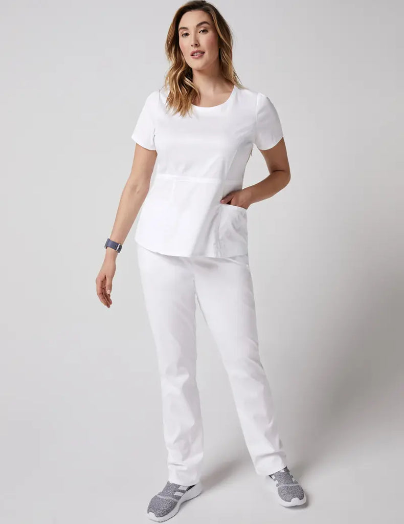 Jaanuu Scrubs Women's Peplum Top White | scrub-supply.com