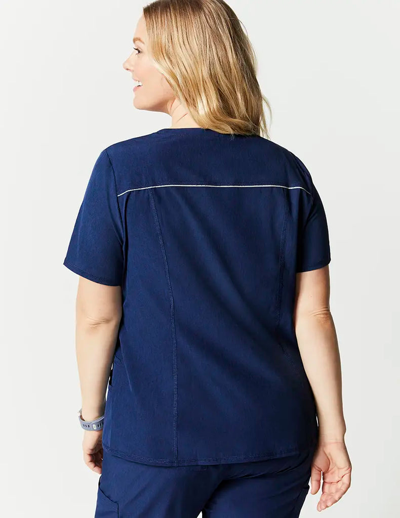 Jaanuu Scrubs Women's Shift V-Neck Top Heathered Navy | scrub-supply.com