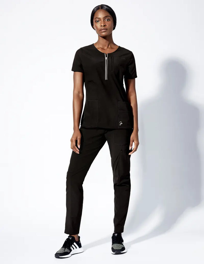 Jaanuu Scrubs Women's Dash Half-Zip Top Black | scrub-supply.com