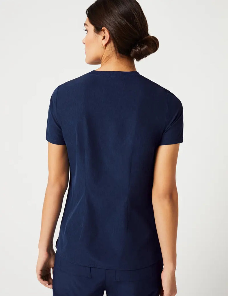 Jaanuu Scrubs Women's Stride Ribbed V-Neck Top Estate Navy Blue | scrub-supply.com