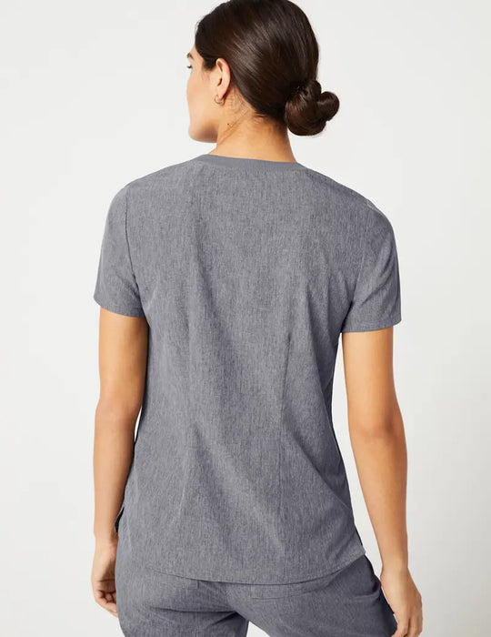 Jaanuu Scrubs Women's Stride Ribbed V-Neck Top Heathered Grey | scrub-supply.com