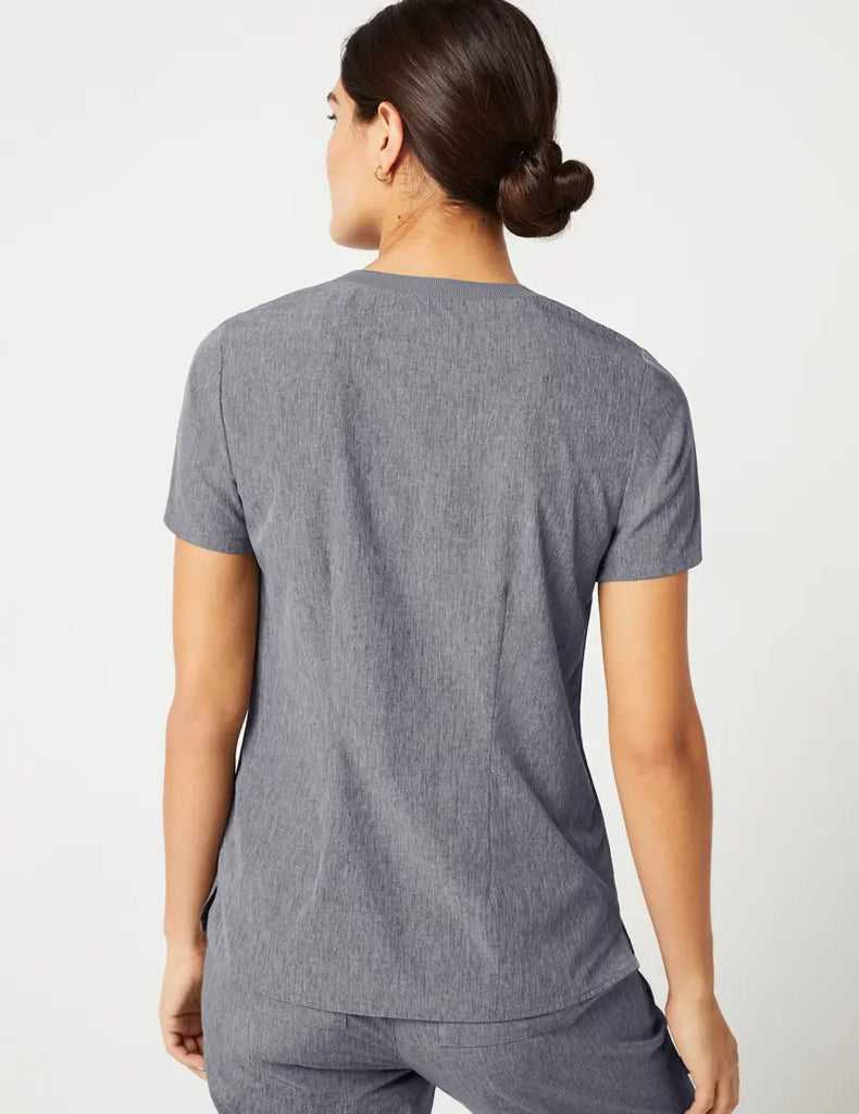 Jaanuu Scrubs Women's Stride Ribbed V-Neck Top Heathered Grey | scrub-supply.com