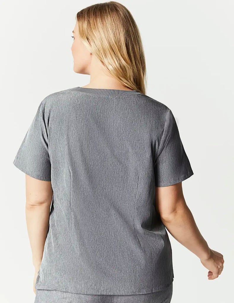 Jaanuu Scrubs Women's Stride Ribbed V-Neck Top Heathered Grey | scrub-supply.com