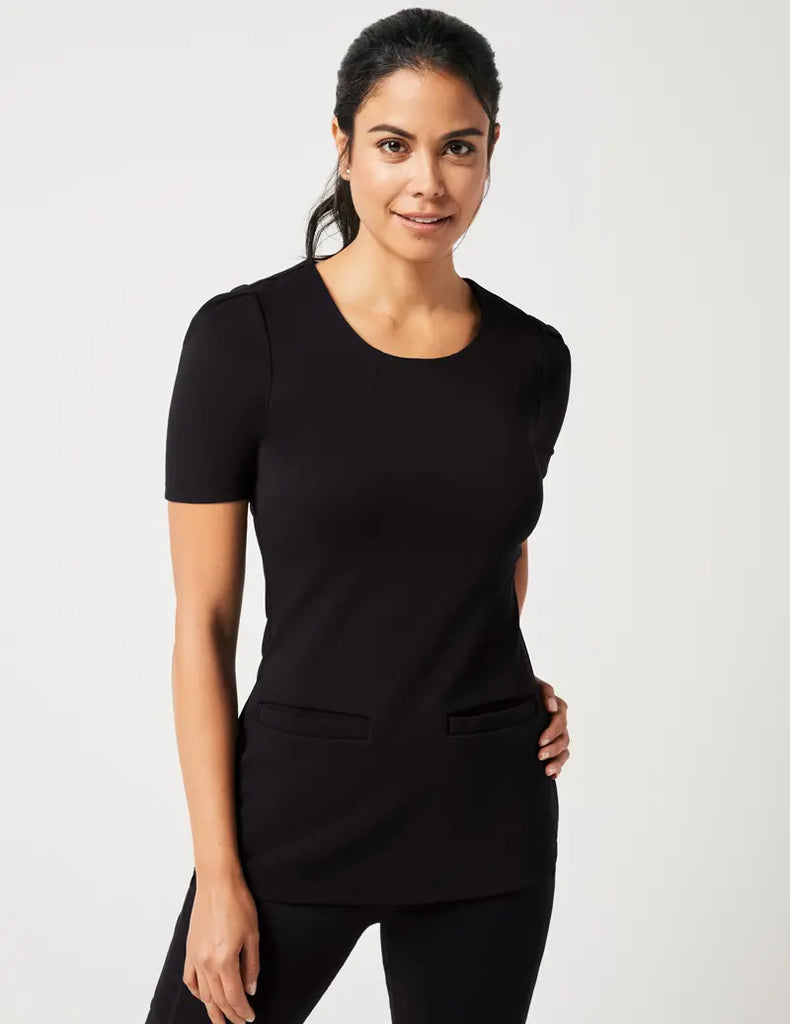 Jaanuu Scrubs Women's Pleated Tunic Top Black | scrub-supply.com