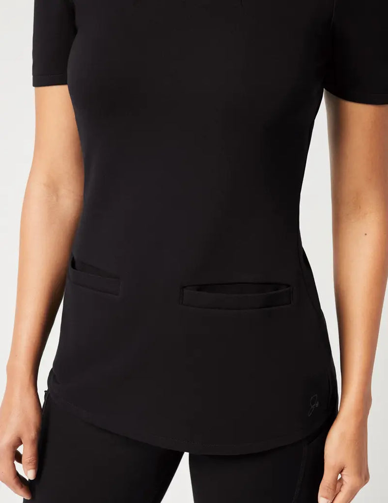 Jaanuu Scrubs Women's Pleated Tunic Top Black | scrub-supply.com