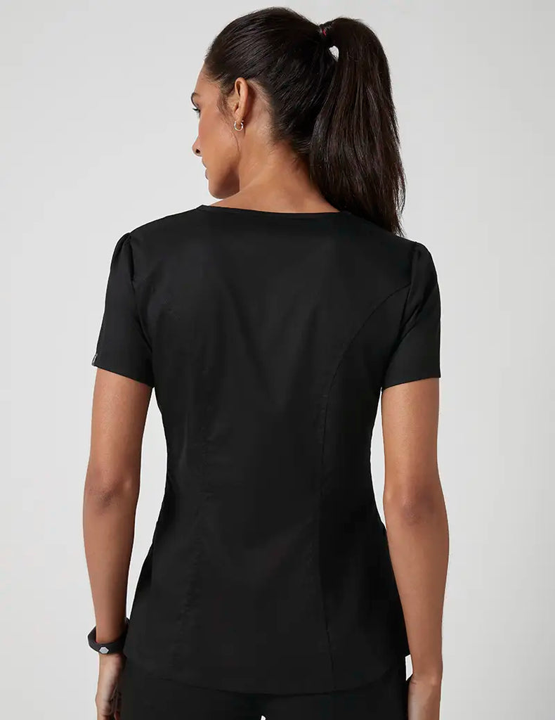 Jaanuu Scrubs Women's Mock Wrap Neck Top Black | scrub-supply.com