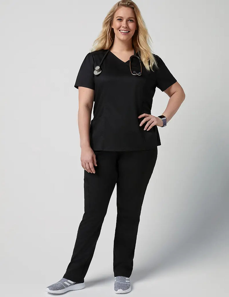 Jaanuu Scrubs Women's Mock Wrap Neck Top Black | scrub-supply.com