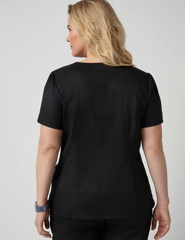 Jaanuu Scrubs Women's Mock Wrap Neck Top Black | scrub-supply.com