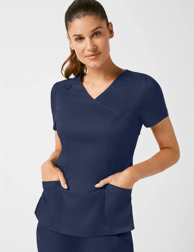 Jaanuu Scrubs Women's Mock Wrap Neck Top Peacoat | scrub-supply.com