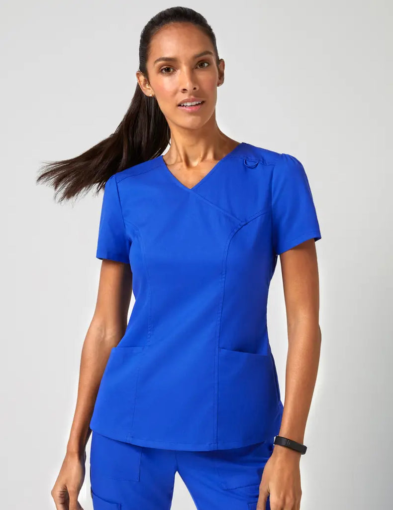 Jaanuu Scrubs Women's Mock Wrap Neck Top Royal Blue | scrub-supply.com