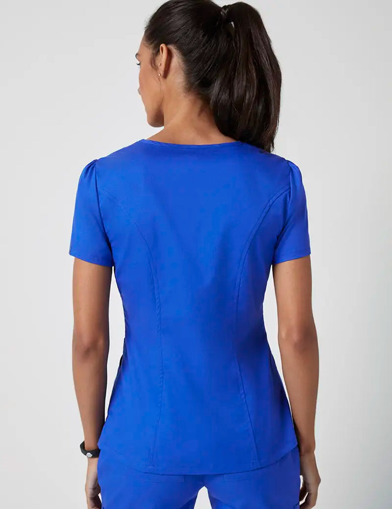 Jaanuu Scrubs Women's Mock Wrap Neck Top Royal Blue | scrub-supply.com